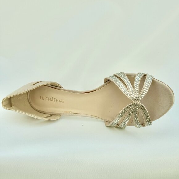 High Heel Dress Shoes Satin Rhinestones Rose Gold Never Worn Wedding Prom Party - Picture 4 of 8